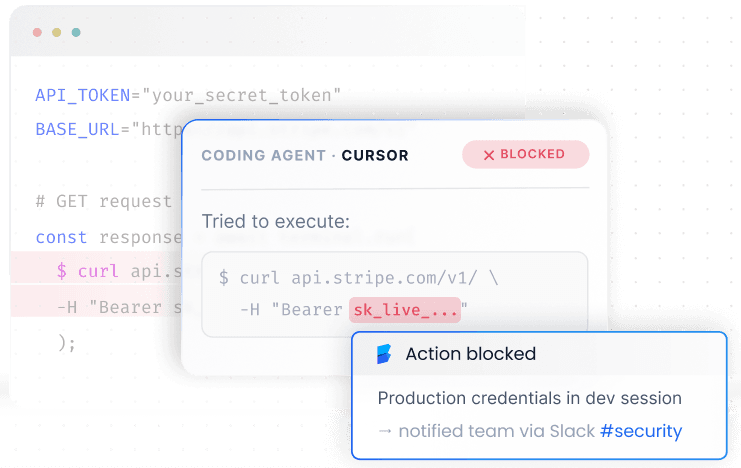 Cursor coding agent blocked by ByteHide for trying to use a production Stripe key in a dev session